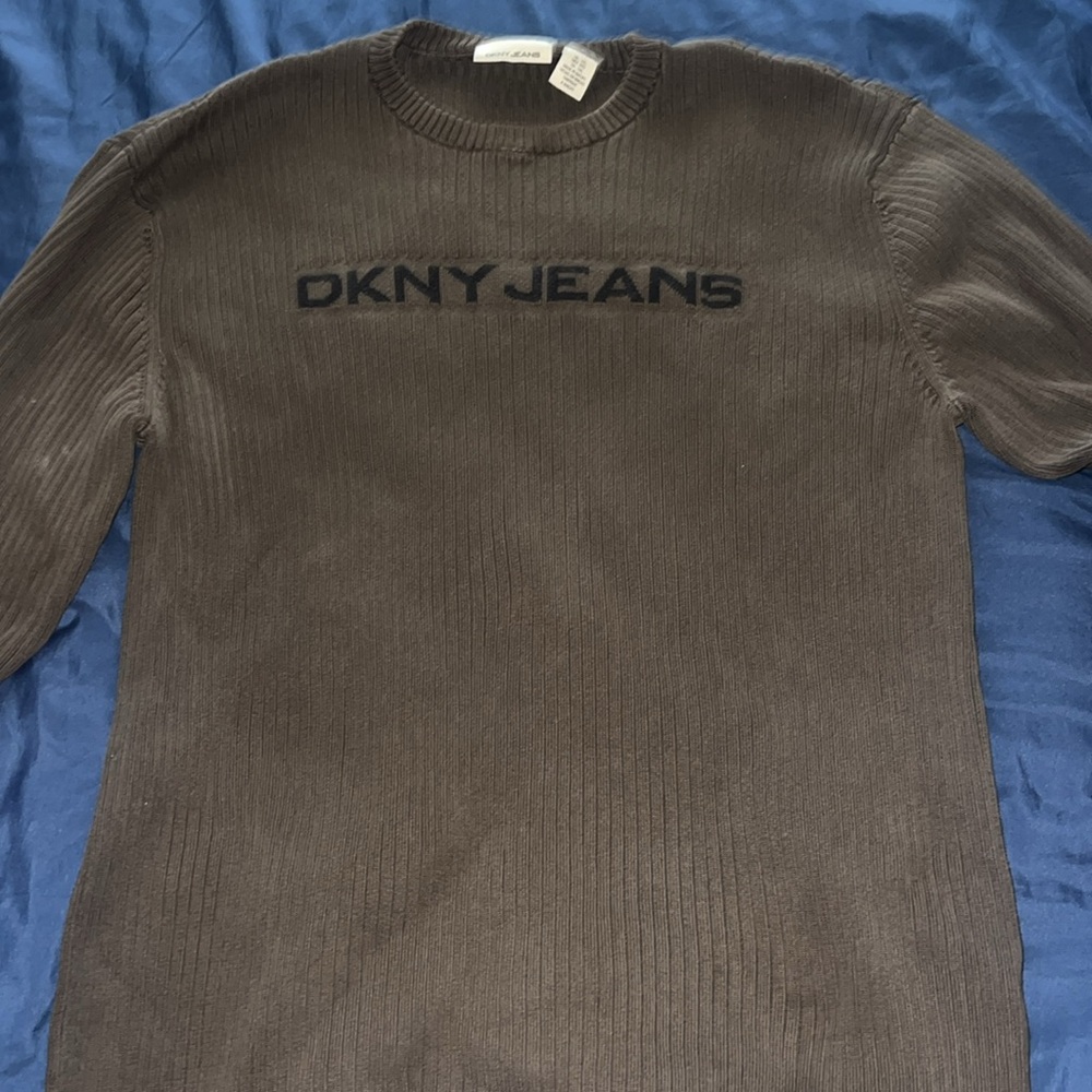 Dkny Brown Crewneck Sweater Ribbed Knit
